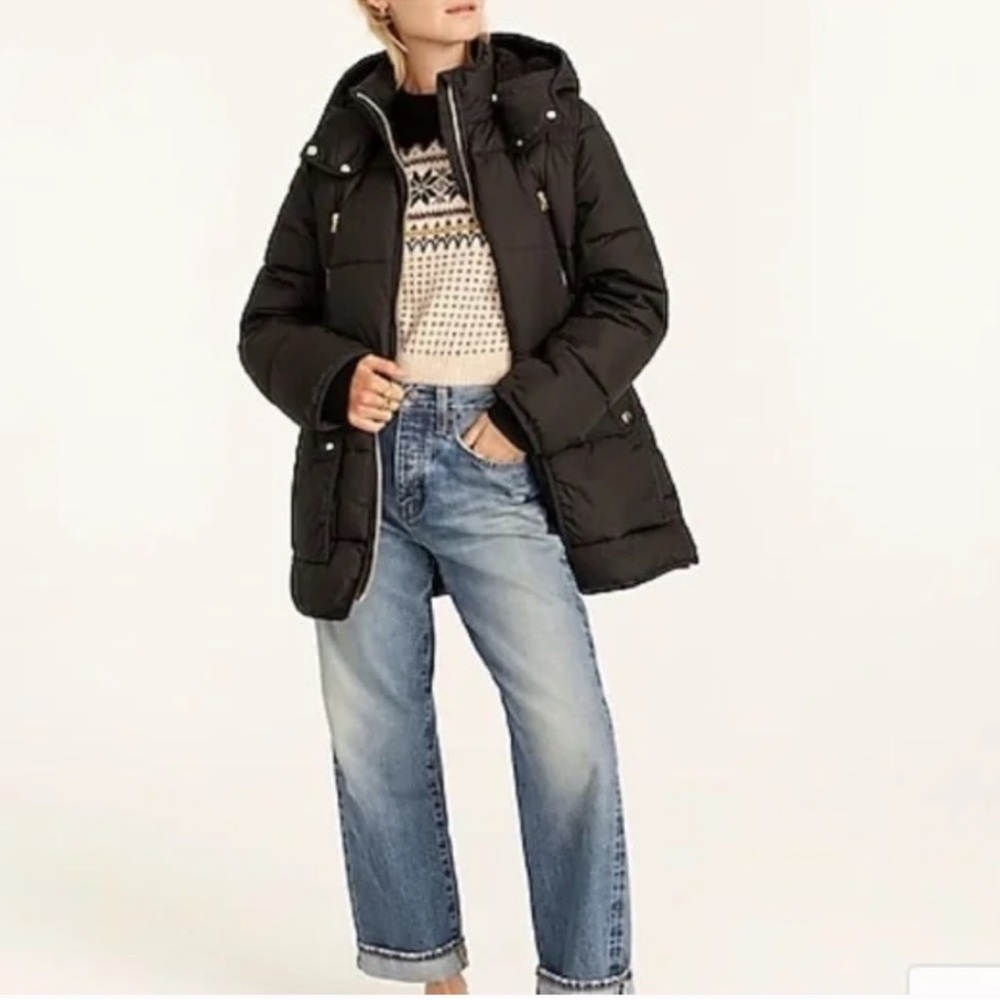 J. Crew Chateau Puffer Jacket PrimaLoft Coat Black Small